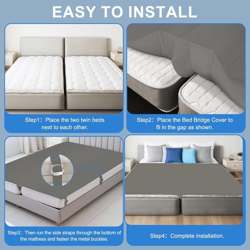 odesoy Upgrade 3-in-1 Bed Bridge Twin to King Bed Converter with Fitted Sheet- Mattress Gap Filler King Bed-with Sheet Strap Set 78"x 75"-Patent - Image 5